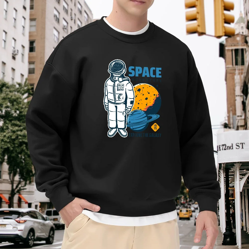 Men's Black Crew Neck Loose Sweatshirt with Astronaut Planet Print, Casual Top, Street Fashion Versatile Style, Comfortable and Breathable for Everyday Wear, Polyester Fabric
Men's Black Crew Neck Loose Sweatshirt with Astronaut Planet Print, Casual Top, Street Fashion Versatile Style, Comfortable and Breathable for Everyday Wear, Polyester Fabric
