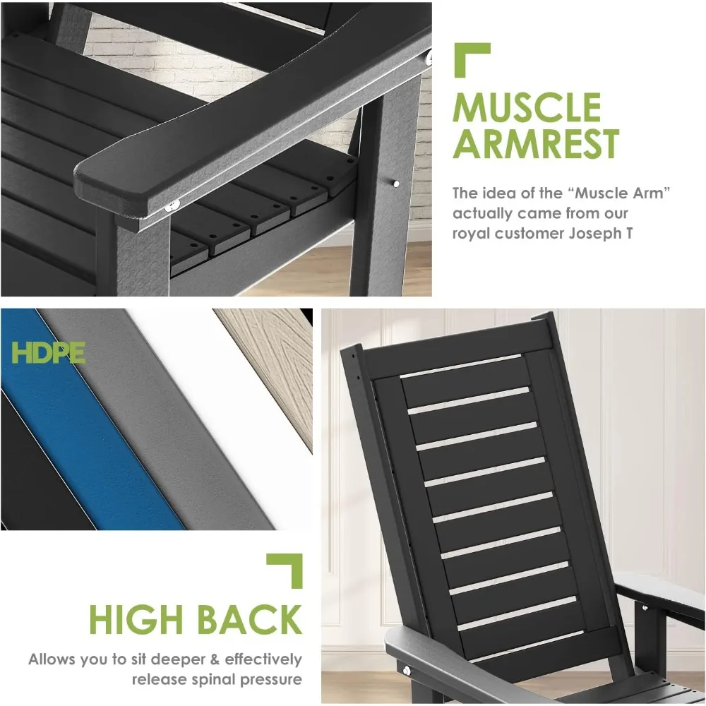 Outdoor Rocking Chairs, Set of 2, Porch Rocker, HDPE Plastic, Black, Oversized Rockers, High Back, Customized
Outdoor Rocking Chairs, Set of 2, Porch Rocker, HDPE Plastic, Black, Oversized Rockers, High Back, Customized