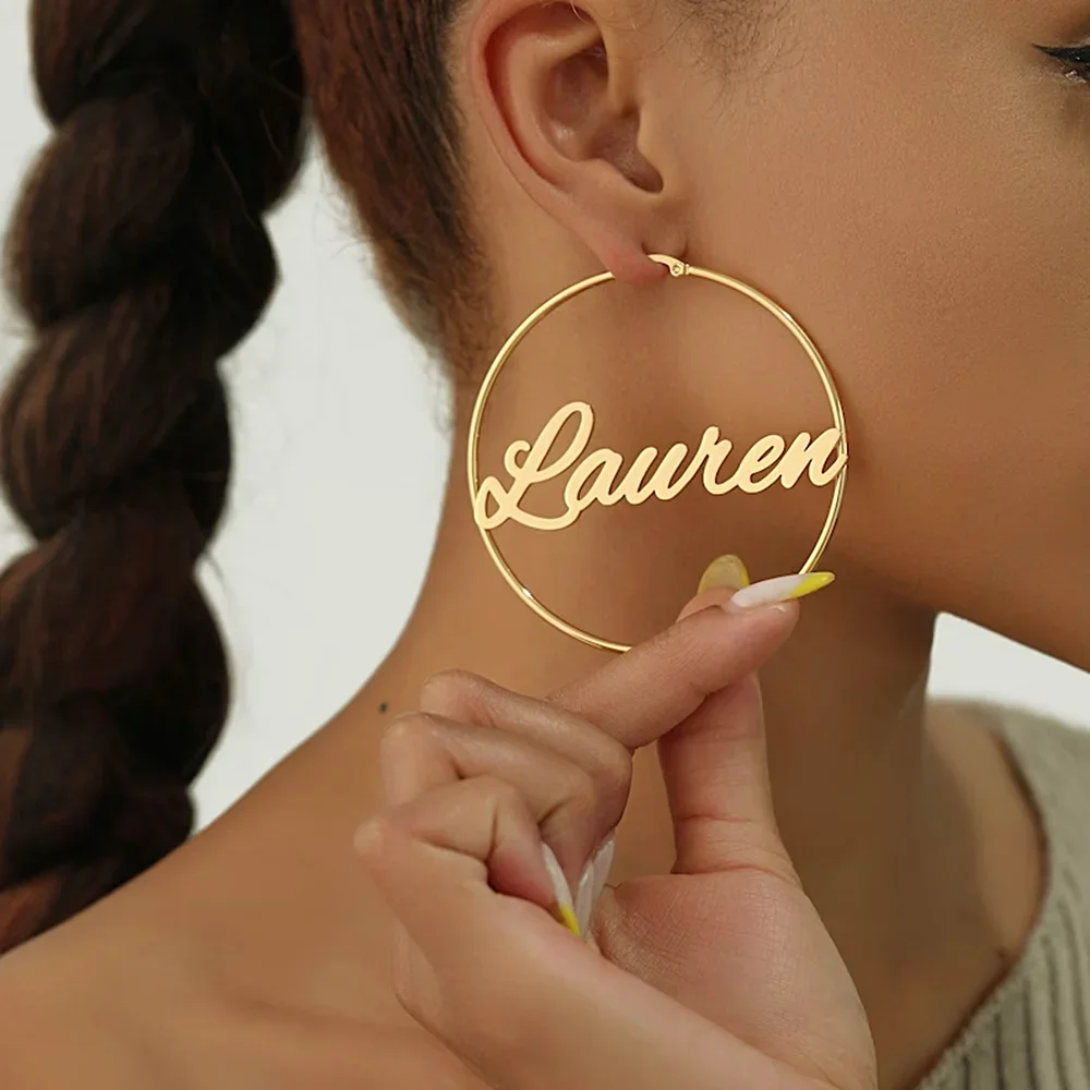 Custom Name Big Hoops Earrings 40mm - 70mm A Pair Personalized for Women Stainless Steel Woman Christmas Gifts genshin
Custom Name Big Hoops Earrings 40mm - 70mm A Pair Personalized for Women Stainless Steel Woman Christmas Gifts genshin