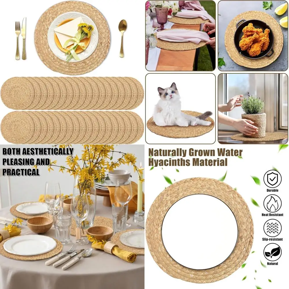 Natural 12-Inch Handwoven Water Hyacinth Placemats, Set of 36, Boho Rattan Woven Table Mats for Home Dining
Natural 12-Inch Handwoven Water Hyacinth Placemats, Set of 36, Boho Rattan Woven Table Mats for Home Dining
