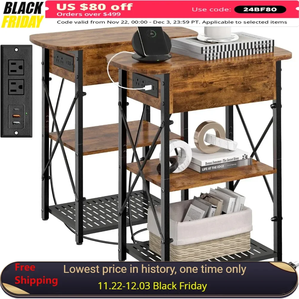 Narrow Side Table with Charging Station, Small Space Side Table,Storage,Bedroom Nightstand,2 Piece Living Room Sides Tables Set
Narrow Side Table with Charging Station, Small Space Side Table,Storage,Bedroom Nightstand,2 Piece Living Room Sides Tables Set