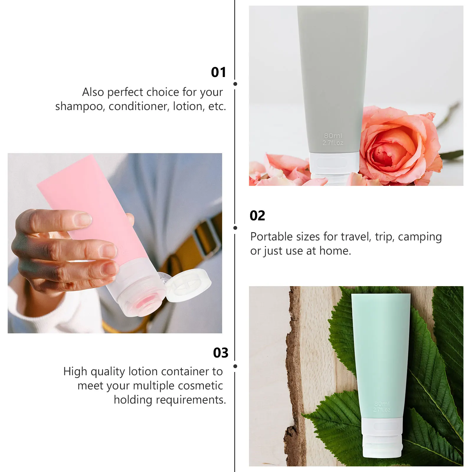 3pcs Travel Bottles Set Portable Toiletry Separate Refillable Silicone Container Shampoo Conditioner Lotion Eco Friendly
3pcs Travel Bottles Set Portable Toiletry Separate Refillable Silicone Container Shampoo Conditioner Lotion Eco Friendly