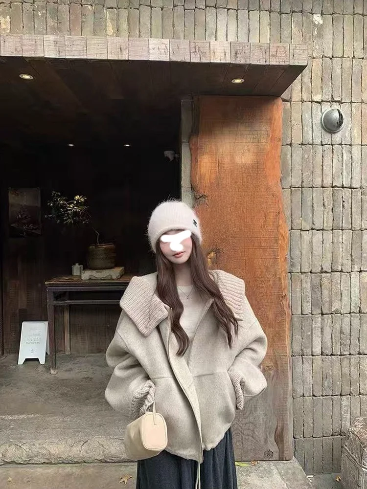 Thickened Knitted Sweater Cotton Insert Loose Fit Hooded Korean Style Woolen Coat Warm Casual Daily Wear Short Outerwear
Thickened Knitted Sweater Cotton Insert Loose Fit Hooded Korean Style Woolen Coat Warm Casual Daily Wear Short Outerwear