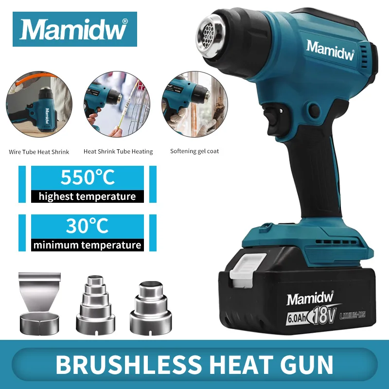Mamidw Cordless temperature control hot air gun, comes with three air nozzles, quick heating, For Makita 18v Battery PIN
Mamidw Cordless temperature control hot air gun, comes with three air nozzles, quick heating, For Makita 18v Battery PIN