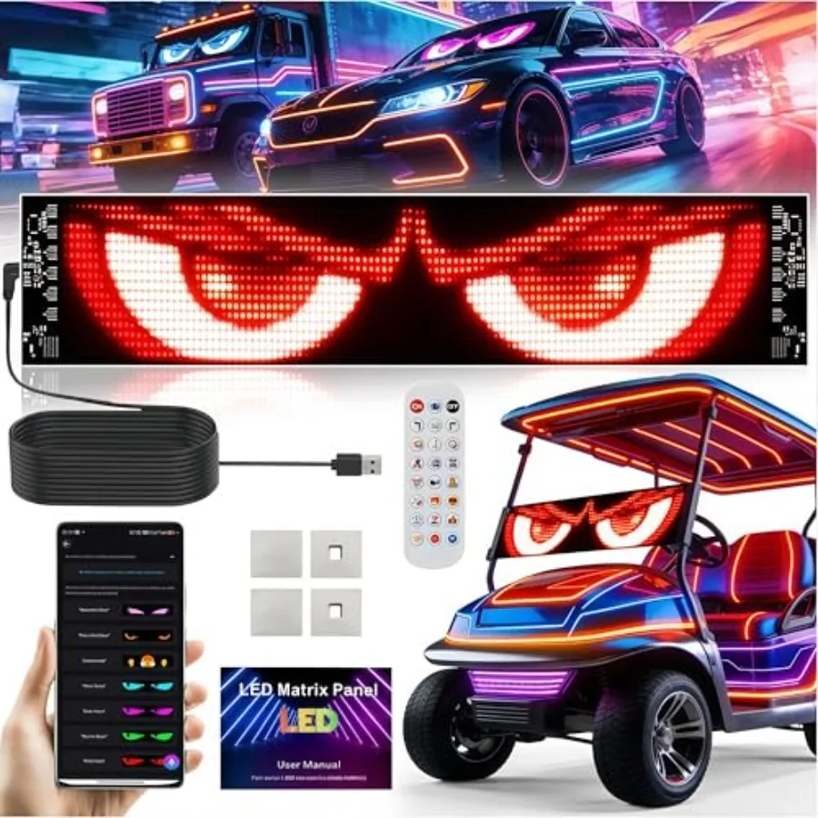 AI Voice Controlled Golf Cart Devil Eyes Light Signand Led Eyes for Car Windshield - 23x5in Programmable Flexible LED Screen wi
AI Voice Controlled Golf Cart Devil Eyes Light Signand Led Eyes for Car Windshield - 23x5in Programmable Flexible LED Screen wi