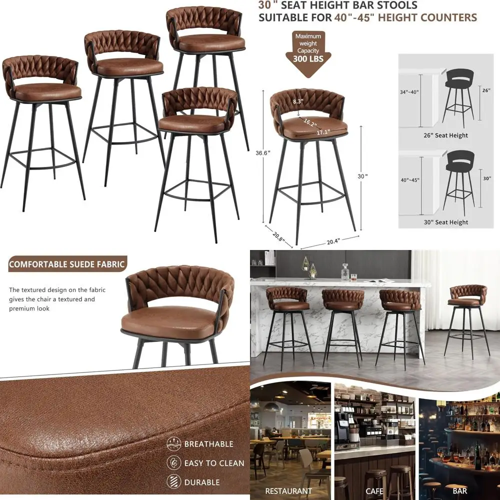 Набор из 4 поворотных барных стульев 76 см с плетеным сиденьем и замшевой обивкой, для кухонного острова или паба
Набор из 4 поворотных барных стульев 76 см с плетеным сиденьем и замшевой обивкой, для кухонного острова или паба