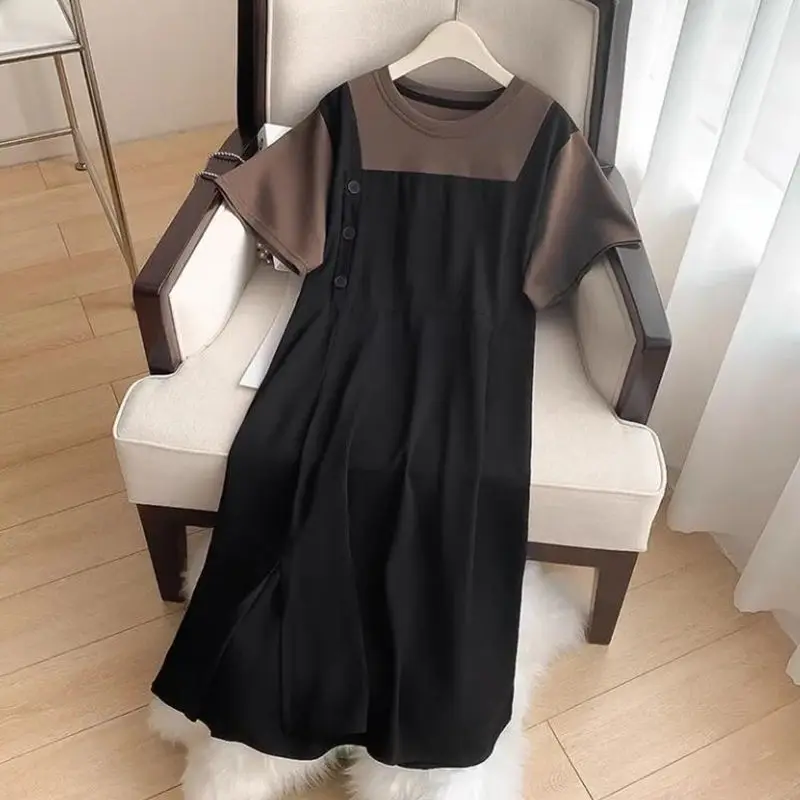Big Size Women's Bust Summer Loose O Neck Short Sleeve Fake Two-Piece Dress Black Large
Big Size Women's Bust Summer Loose O Neck Short Sleeve Fake Two-Piece Dress Black Large