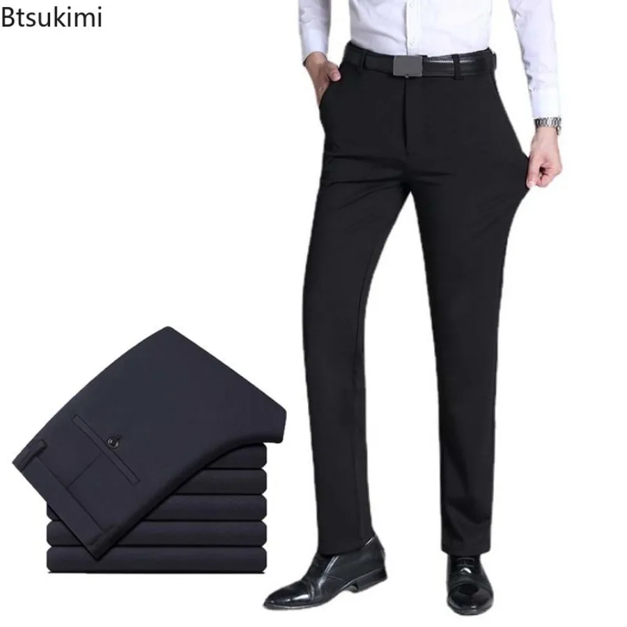 Summer New Men's Solid Color Suit Pants Loose Straight Trousers Business Casual Formal Pants Elastc High Waist Dress Pants Male
Summer New Men's Solid Color Suit Pants Loose Straight Trousers Business Casual Formal Pants Elastc High Waist Dress Pants Male