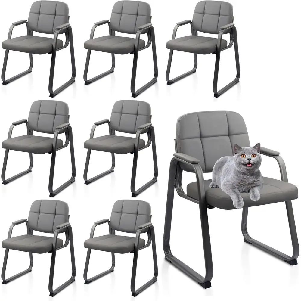 Leather Office Chairs Set of 8, Stationary with Padded Arms and Sled Base for Conference Room, Lobby, Grey
Leather Office Chairs Set of 8, Stationary with Padded Arms and Sled Base for Conference Room, Lobby, Grey