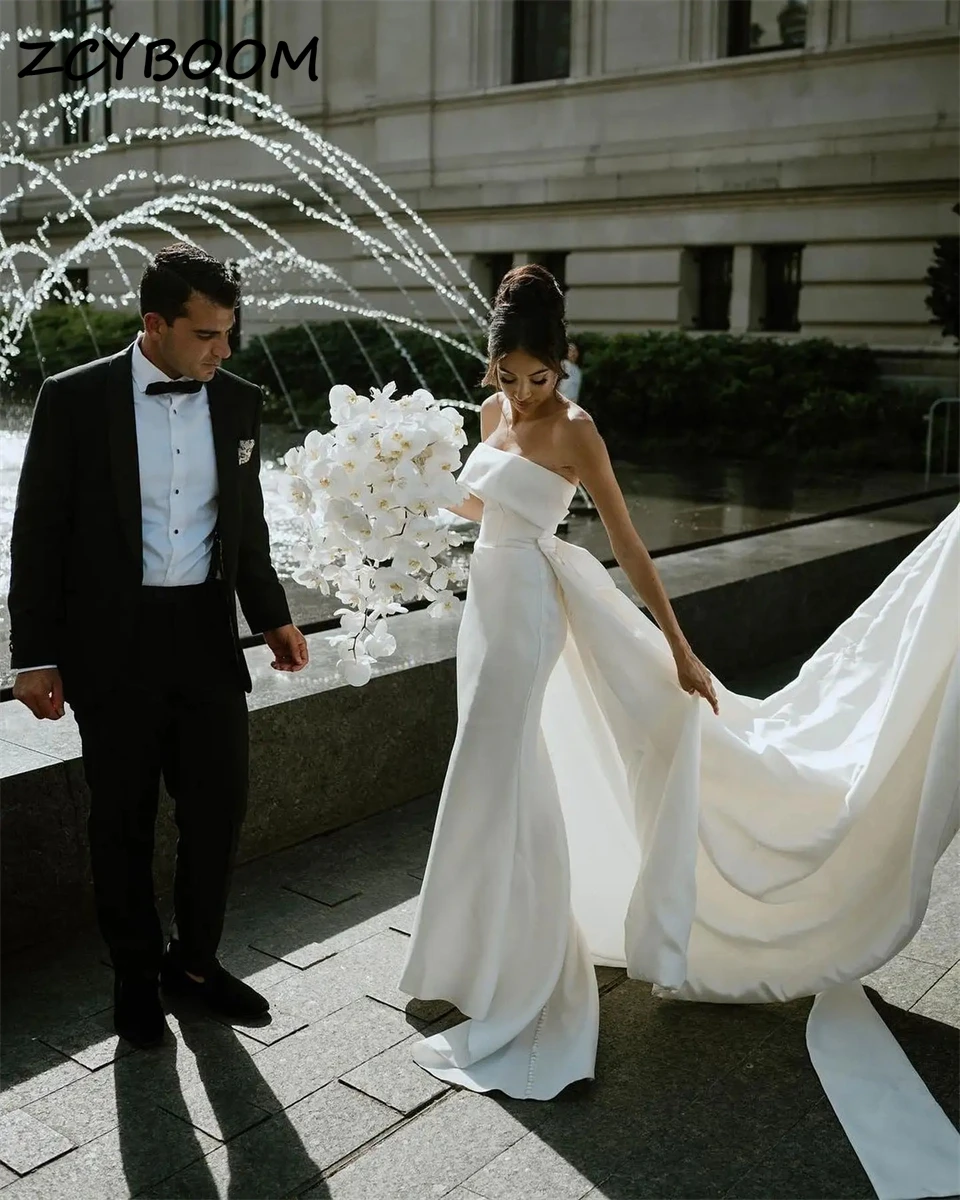 Simple Boat Neck off Shoulder Sleeveless Satin Mermaid Wedding Dresses 2024 Detachable Train Bridal Gowns Vestido De Noiva
Simple Boat Neck off Shoulder Sleeveless Satin Mermaid Wedding Dresses 2024 Detachable Train Bridal Gowns Vestido De Noiva