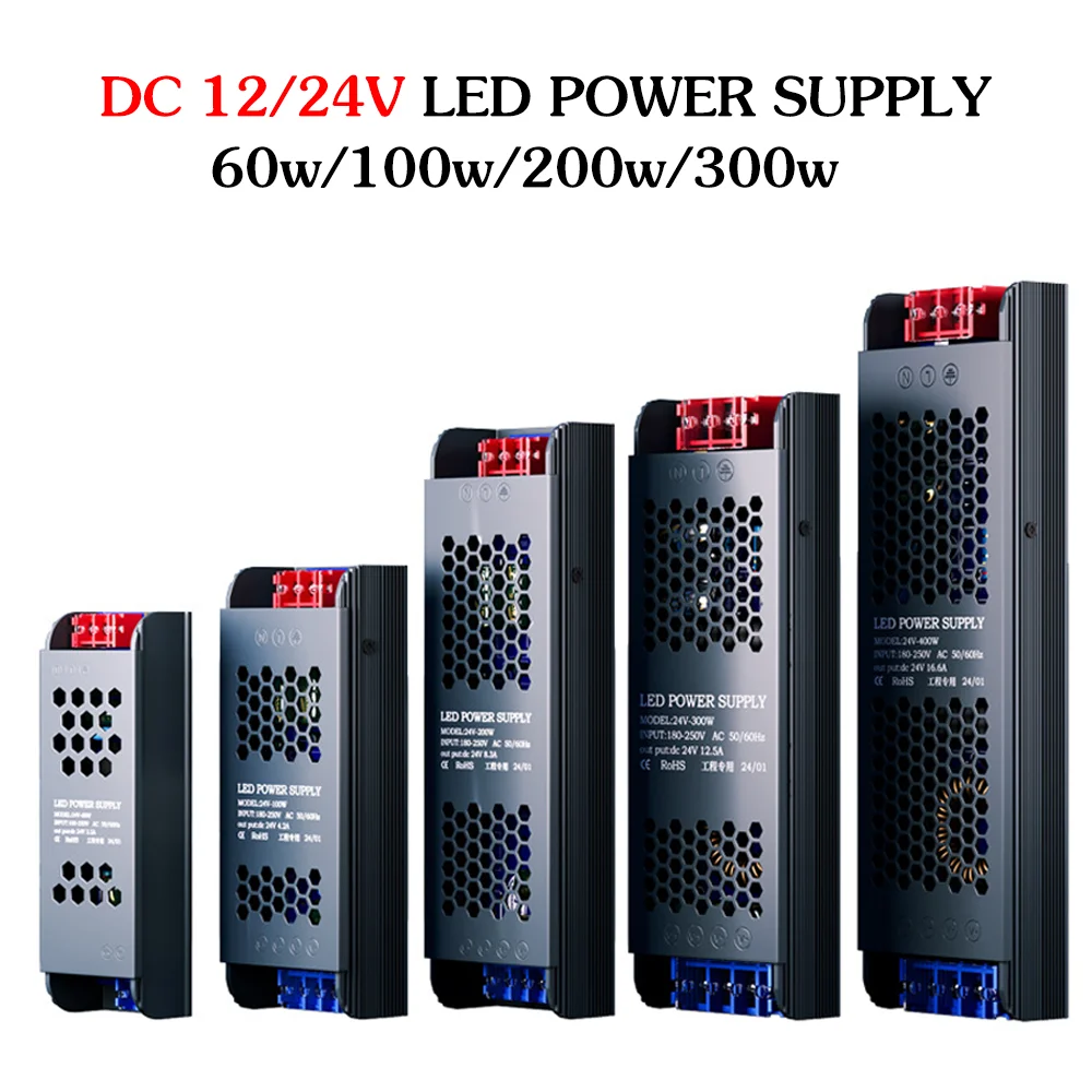 12V 24V LED Power Supply 60W 100W 200W 300W Ultra Thin AC/DC Aluminum Transformer LED Driver Converter for LED Strip Lighting
12V 24V LED Power Supply 60W 100W 200W 300W Ultra Thin AC/DC Aluminum Transformer LED Driver Converter for LED Strip Lighting