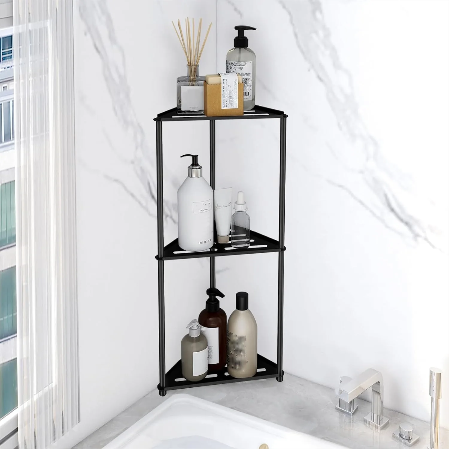 Corner Shower Caddy 3 Tier Stainless Steel Stand, Rustproof Organizer with Quick Drain Shelves for Bathroom, Black
Corner Shower Caddy 3 Tier Stainless Steel Stand, Rustproof Organizer with Quick Drain Shelves for Bathroom, Black