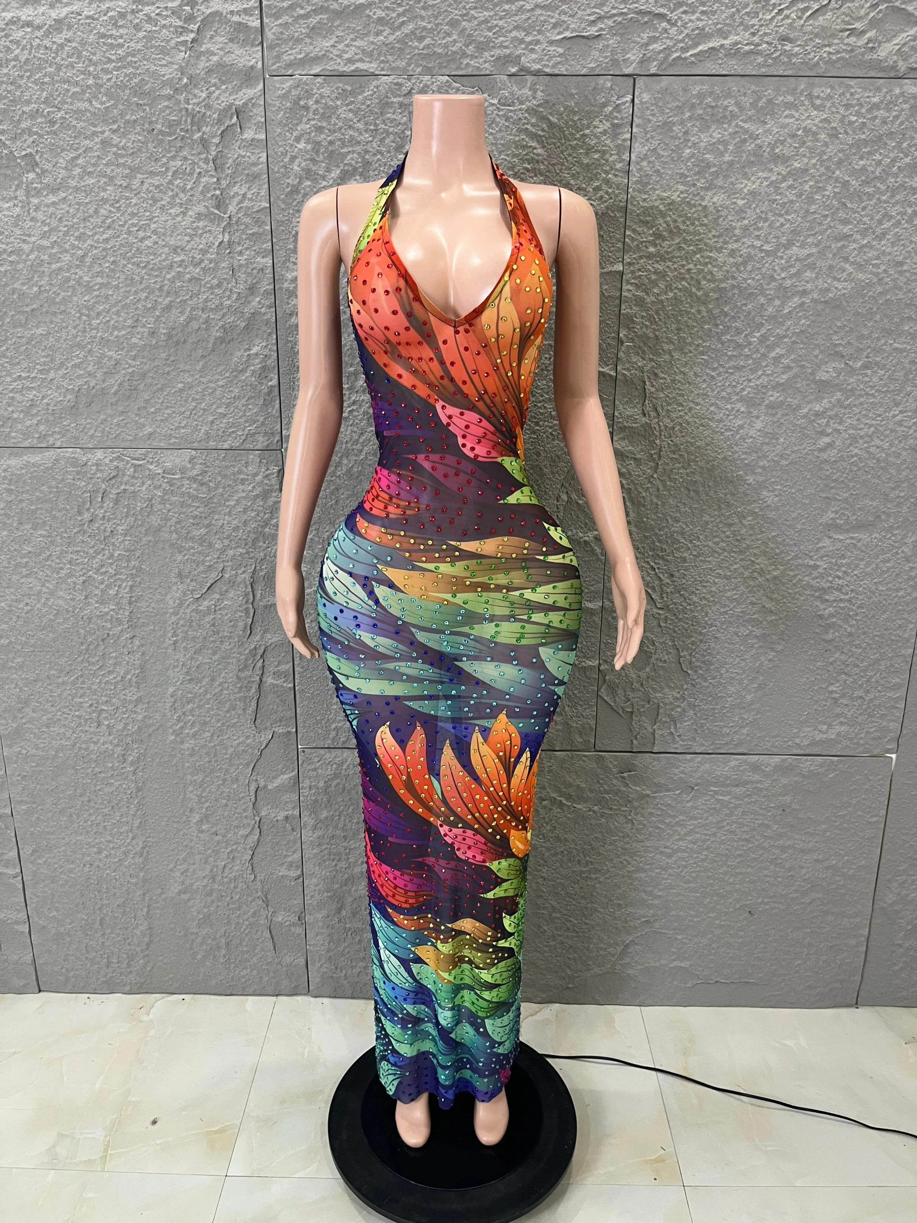 Sophisticated Multicolor Floral Sheer Mesh Halter Gown Rhinestone Trim Floor Length Dress Evening Pageants Performances
Sophisticated Multicolor Floral Sheer Mesh Halter Gown Rhinestone Trim Floor Length Dress Evening Pageants Performances