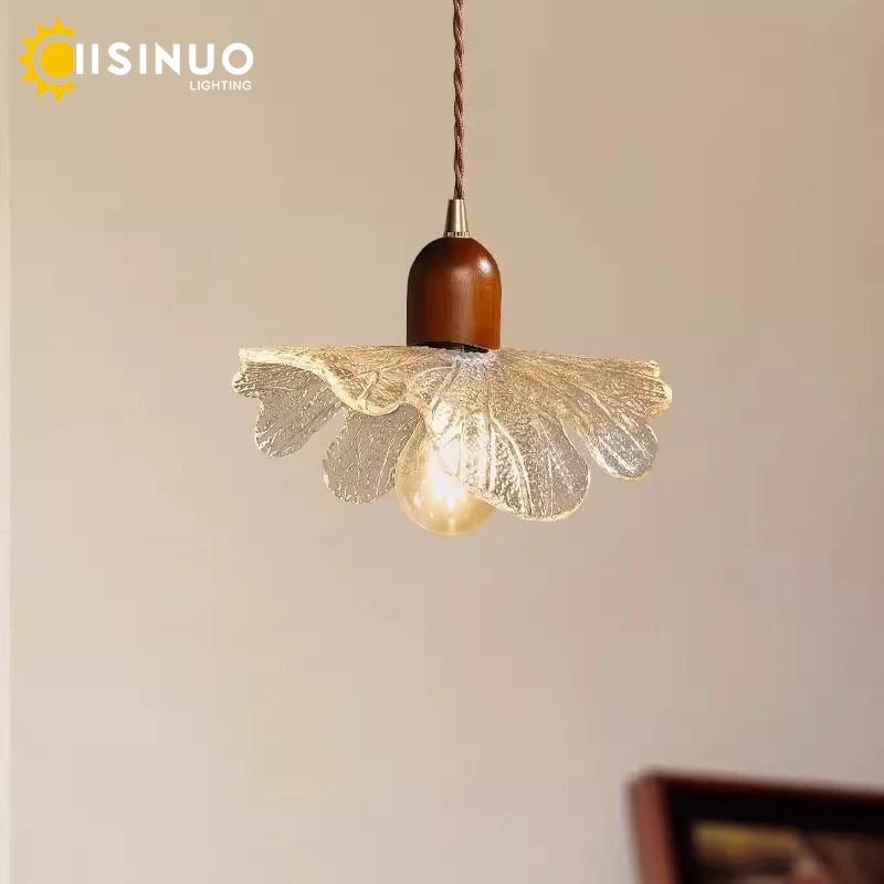 Retro Walnut Wood Pendant Lamp Glass Lotus Leaf Suspension Brass Copper Ceiling Light for Hotel Cafe Bar Beside Balcony Decorati 
Retro Walnut Wood Pendant Lamp Glass Lotus Leaf Suspension Brass Copper Ceiling Light for Hotel Cafe Bar Beside Balcony Decorati