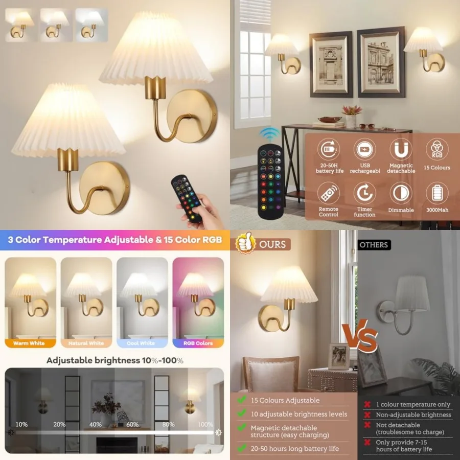 Wireless Wall Sconce Sets of 2, Pleated Shades Rechargeable Battery Operated Wall Sconce, Retro gooseneck Wall Lights Bathroom
Wireless Wall Sconce Sets of 2, Pleated Shades Rechargeable Battery Operated Wall Sconce, Retro gooseneck Wall Lights Bathroom