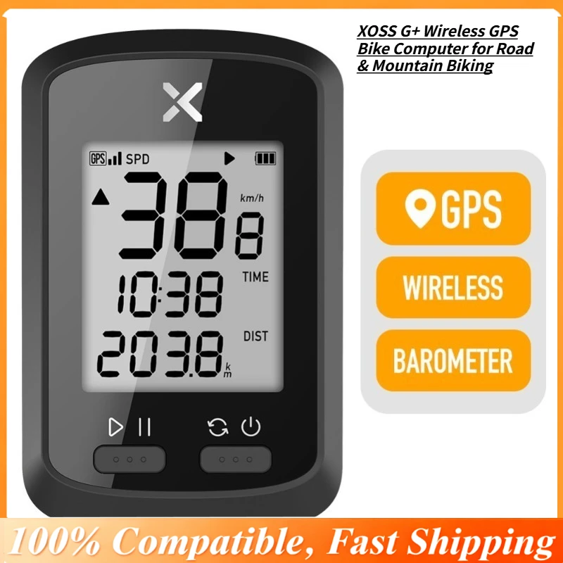 Wireless GPS Bike Computer for XOSS G+ Road & Mountain Biking, Real-Time Speed Distance Tracking, Multifunction Cycling Odometer