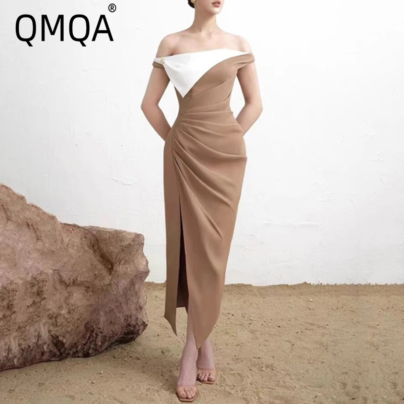 QMQA Fashion Women's Evening Strapless Dress Contrast Color Slim Pleated Irregular Design Elegant Party Dresses 2025 New 1A803
QMQA Fashion Women's Evening Strapless Dress Contrast Color Slim Pleated Irregular Design Elegant Party Dresses 2025 New 1A803