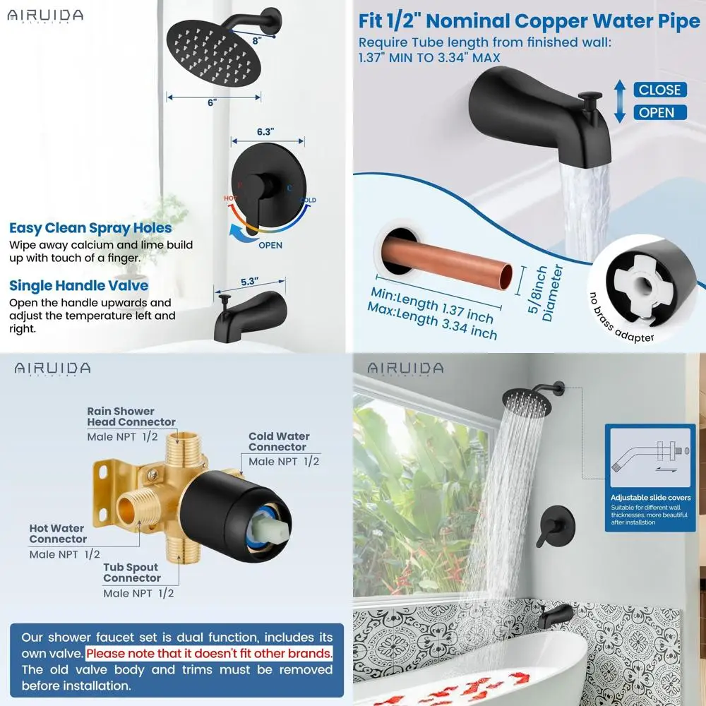 Black Matte 6 Rainfall Shower Set with Tub Spout & Solid Brass Valve
Black Matte 6 Rainfall Shower Set with Tub Spout & Solid Brass Valve