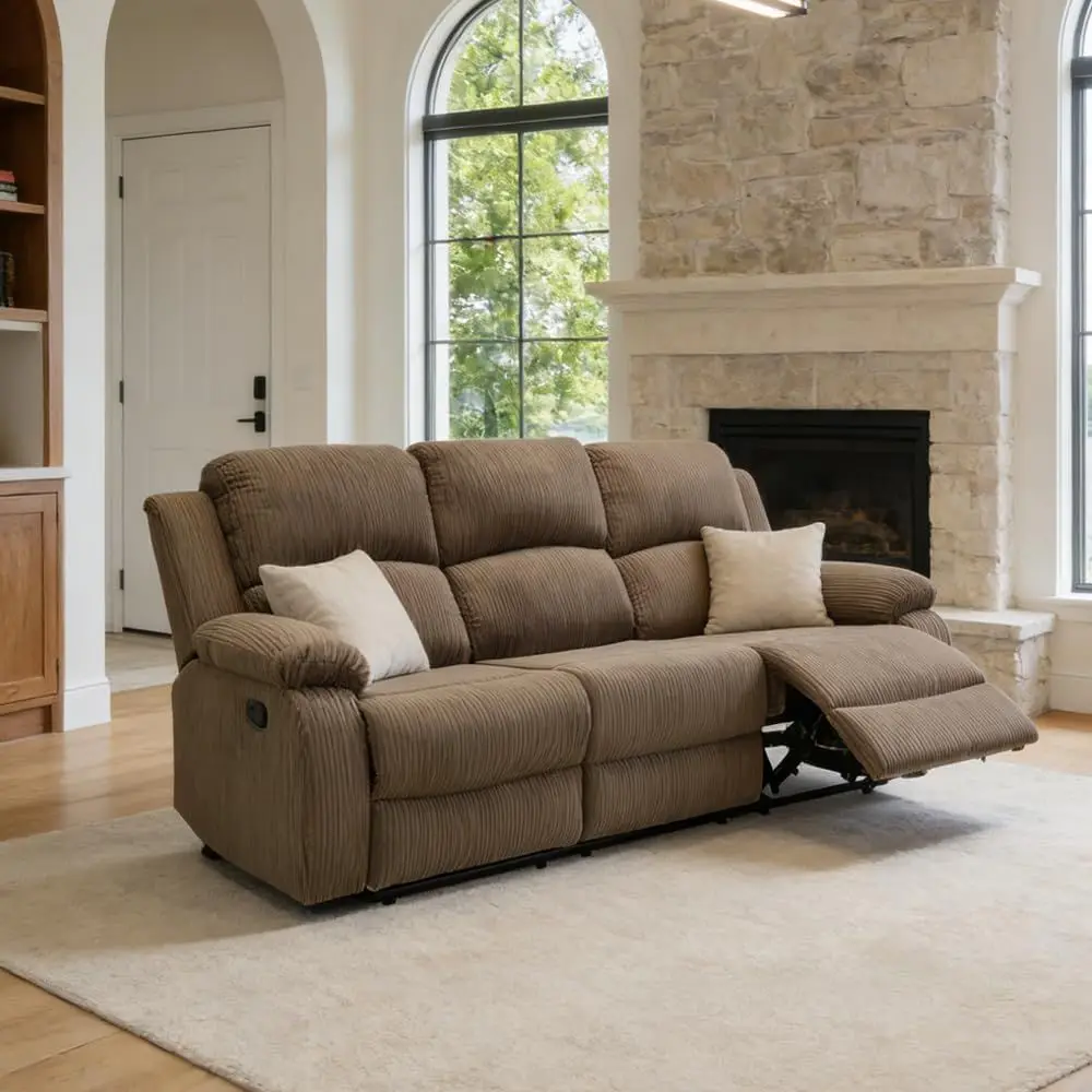 3-Seat Manual Reclining Sofa Set with Cup Holders and Drop-Down Table, Brown Corduroy
3-Seat Manual Reclining Sofa Set with Cup Holders and Drop-Down Table, Brown Corduroy