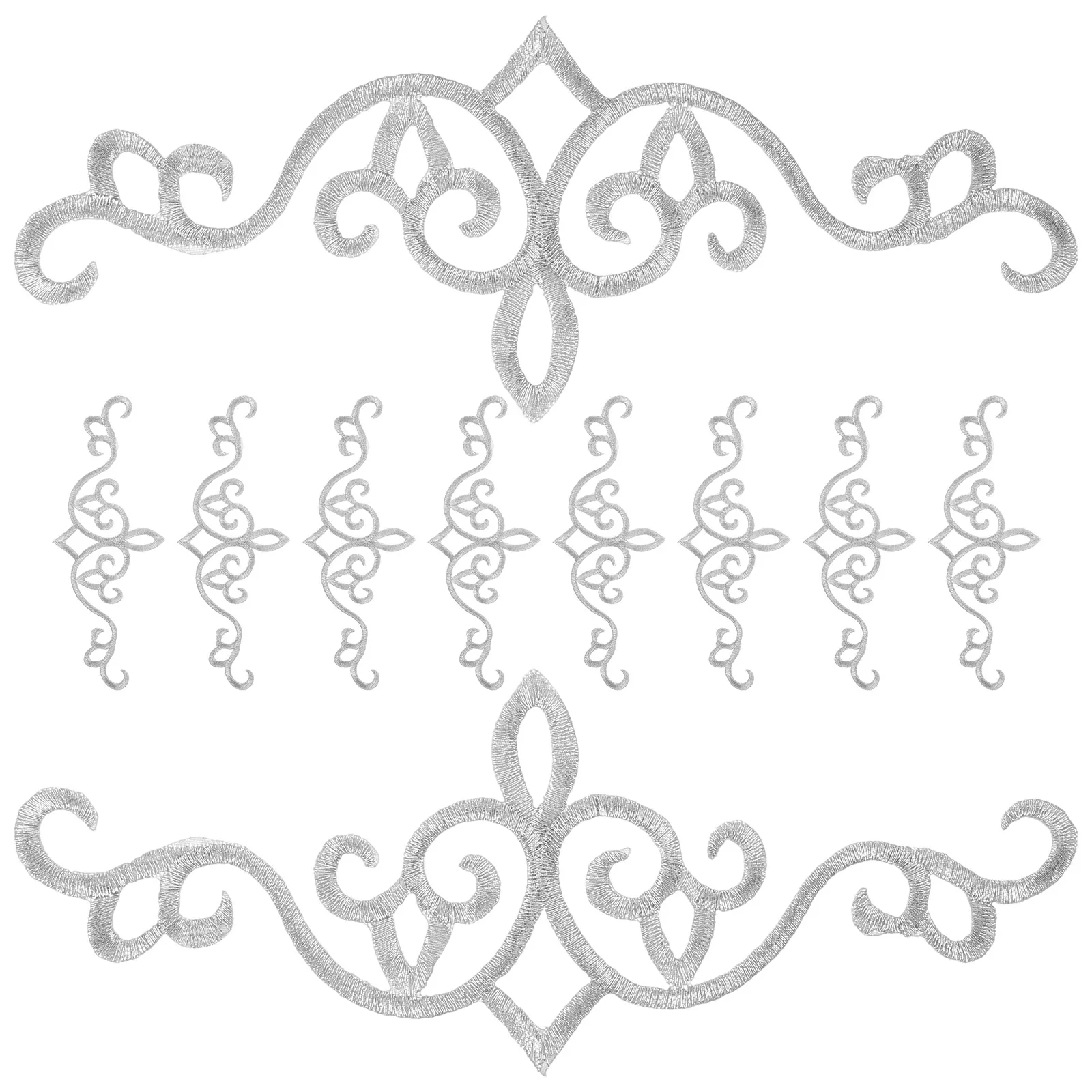 10pcs Silver Embroidered Cloth Patches Iron On Polyester Appliques Coat Decorations 2034 Fixes Clothes Bag Jeans Skirts 
10pcs Silver Embroidered Cloth Patches Iron On Polyester Appliques Coat Decorations 2034 Fixes Clothes Bag Jeans Skirts