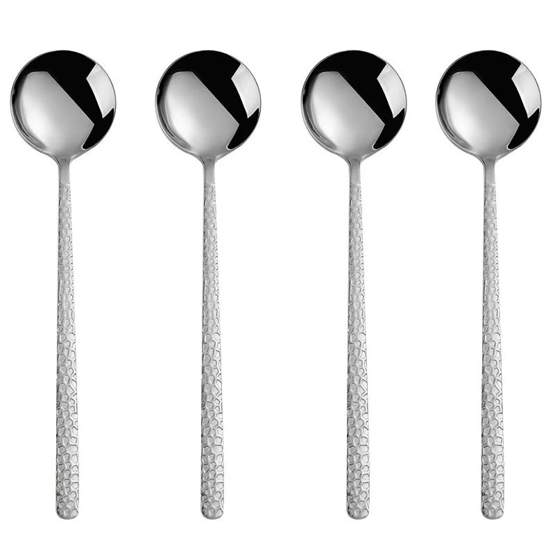 4 Pieces Hammered Texture 304 Stainless Steel Dessert Spoons Deep Bowl Round Spoon Long Handle Tableware for Western Food Coffee
4 Pieces Hammered Texture 304 Stainless Steel Dessert Spoons Deep Bowl Round Spoon Long Handle Tableware for Western Food Coffee