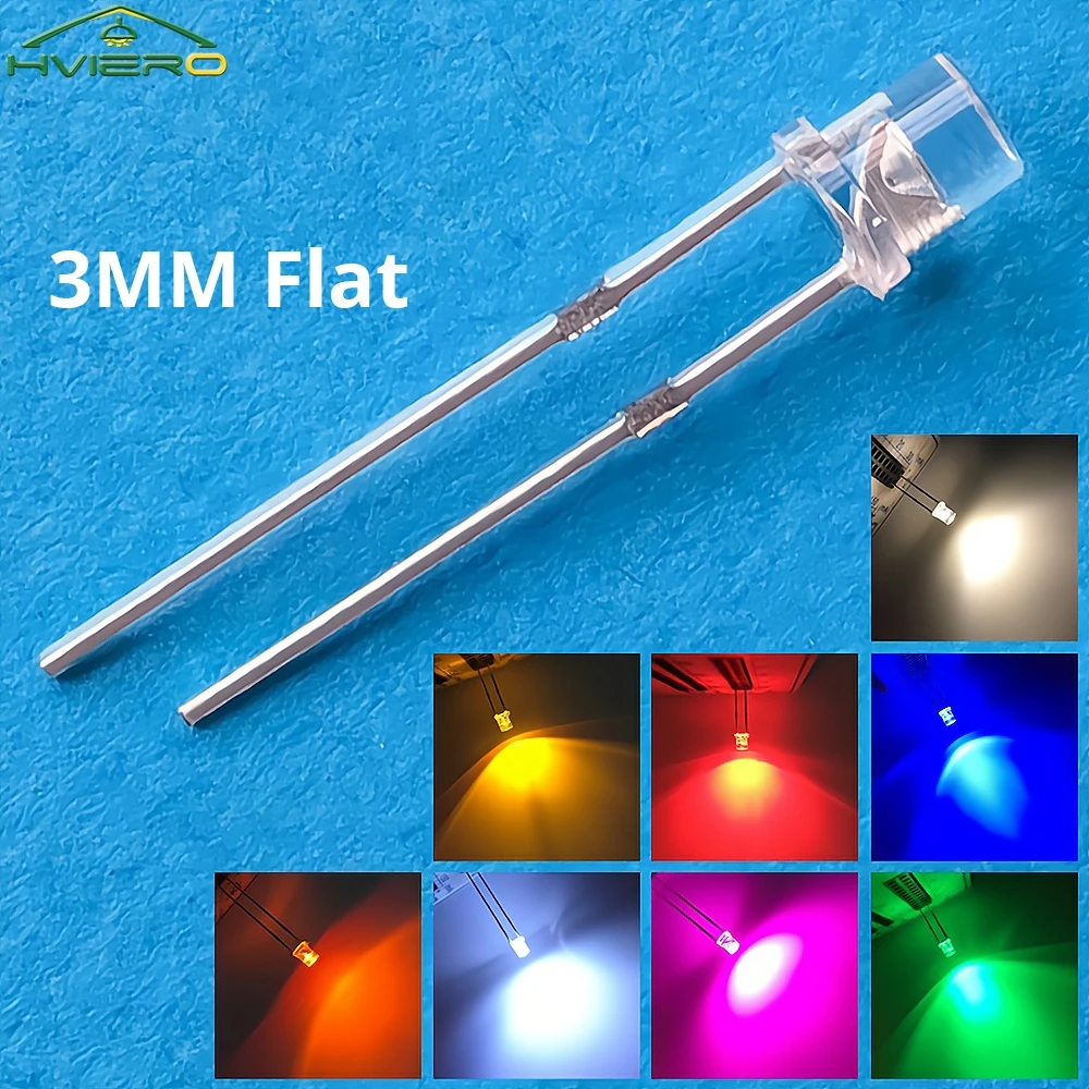 100Pcs F3 3mm 2pins Flat Emitting Diodes Lamp Ultra Bright LED Bulbs White Red Yellow Blue Green Pink Diode Led Wide Angle Light
100Pcs F3 3mm 2pins Flat Emitting Diodes Lamp Ultra Bright LED Bulbs White Red Yellow Blue Green Pink Diode Led Wide Angle Light