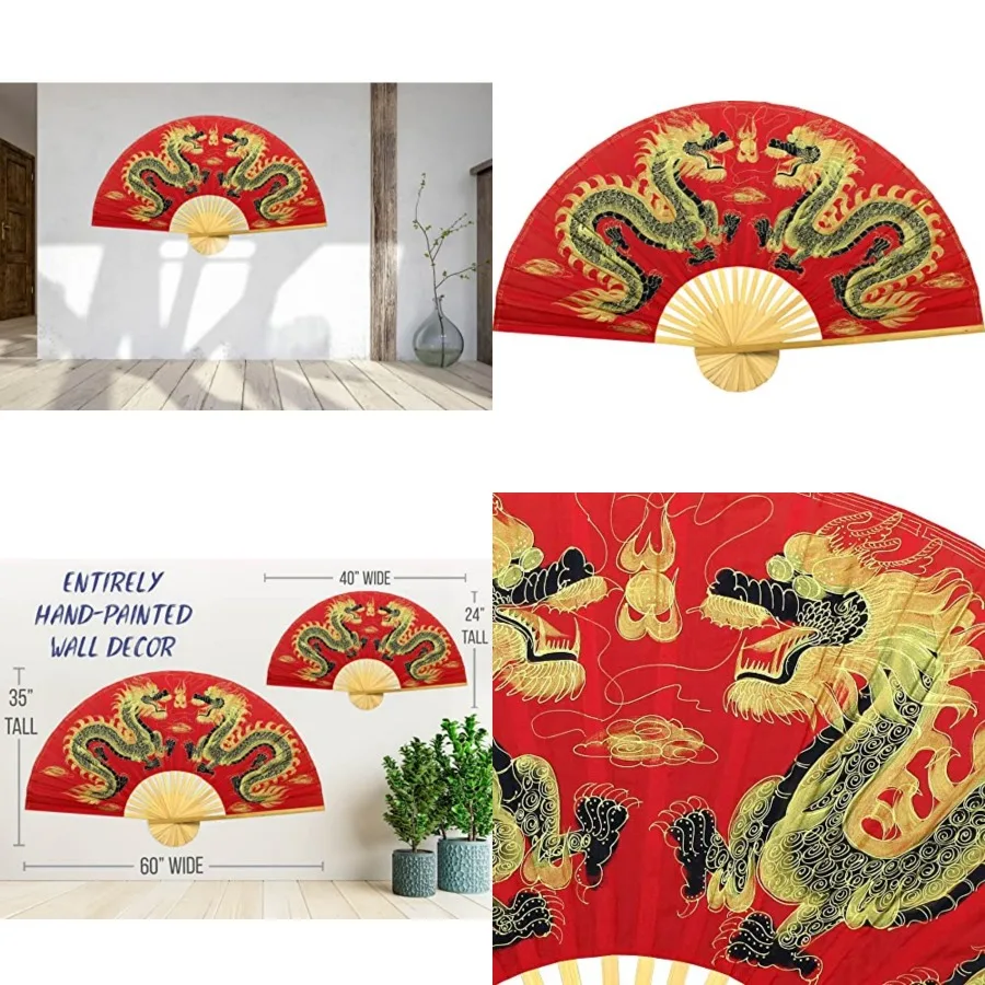 Dragons Folding Wall Fan Hand-painted Chinese Decor Artwork 40 inch wide
Dragons Folding Wall Fan Hand-painted Chinese Decor Artwork 40 inch wide