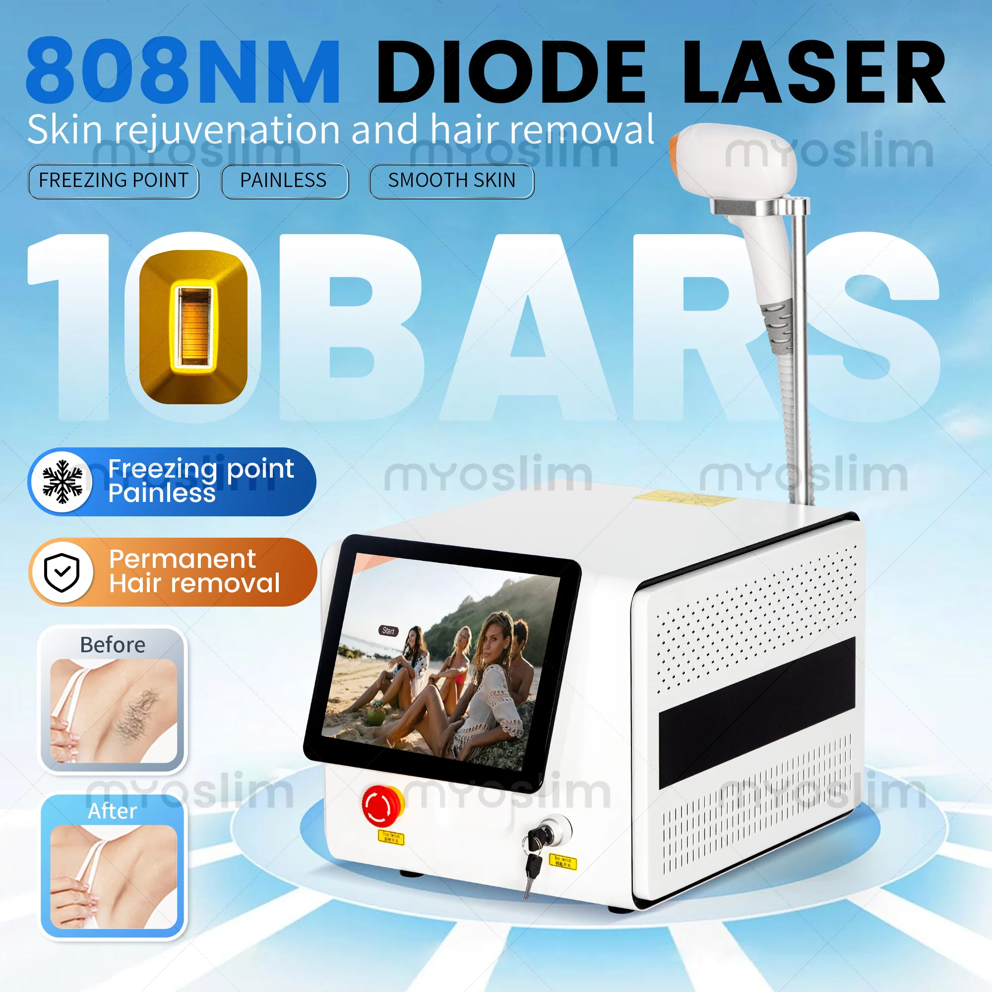 New Model 808 Laser Hair Removal Device Ice-Cooling Painless Permanent Hair Removal Salon Equipment Home Usee
New Model 808 Laser Hair Removal Device Ice-Cooling Painless Permanent Hair Removal Salon Equipment Home Usee
