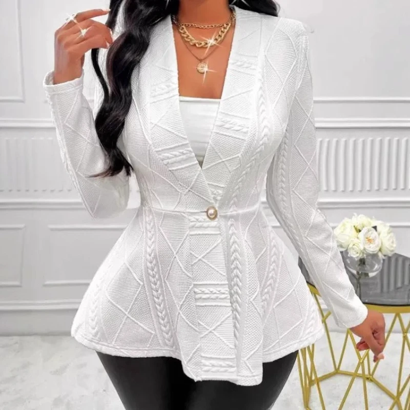 Женские куртки с рюшами по подолу, пальто с шалевым воротником на одной пуговице и длинными рукавами, женские однотонные жаккардовые элегантные тонкие блейзеры, верхняя одежда
Женские куртки с рюшами по подолу, пальто с шалевым воротником на одной пуговице и длинными рукавами, женские однотонные жаккардовые элегантные тонкие блейзеры, верхняя одежда