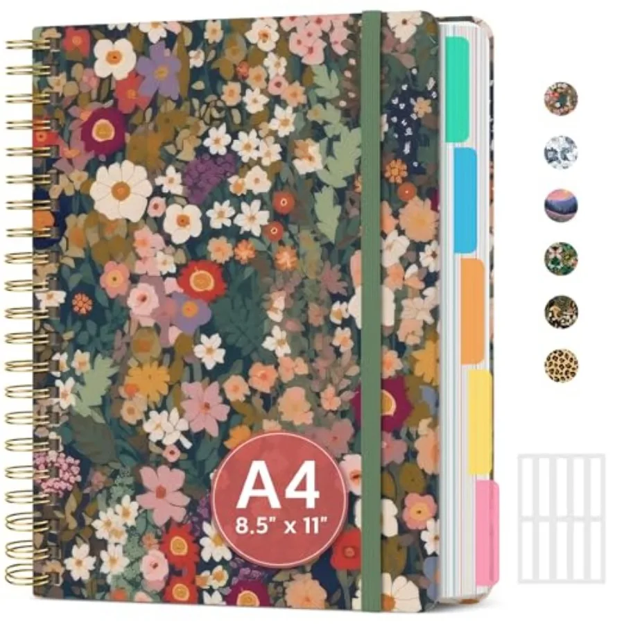 Large Spiral Notebook with Dividers and Tabs, 8.5" x 11" Hardcover 5 Subject Notebook for Work, 280 pages, College Ruled, Cute
Large Spiral Notebook with Dividers and Tabs, 8.5" x 11" Hardcover 5 Subject Notebook for Work, 280 pages, College Ruled, Cute