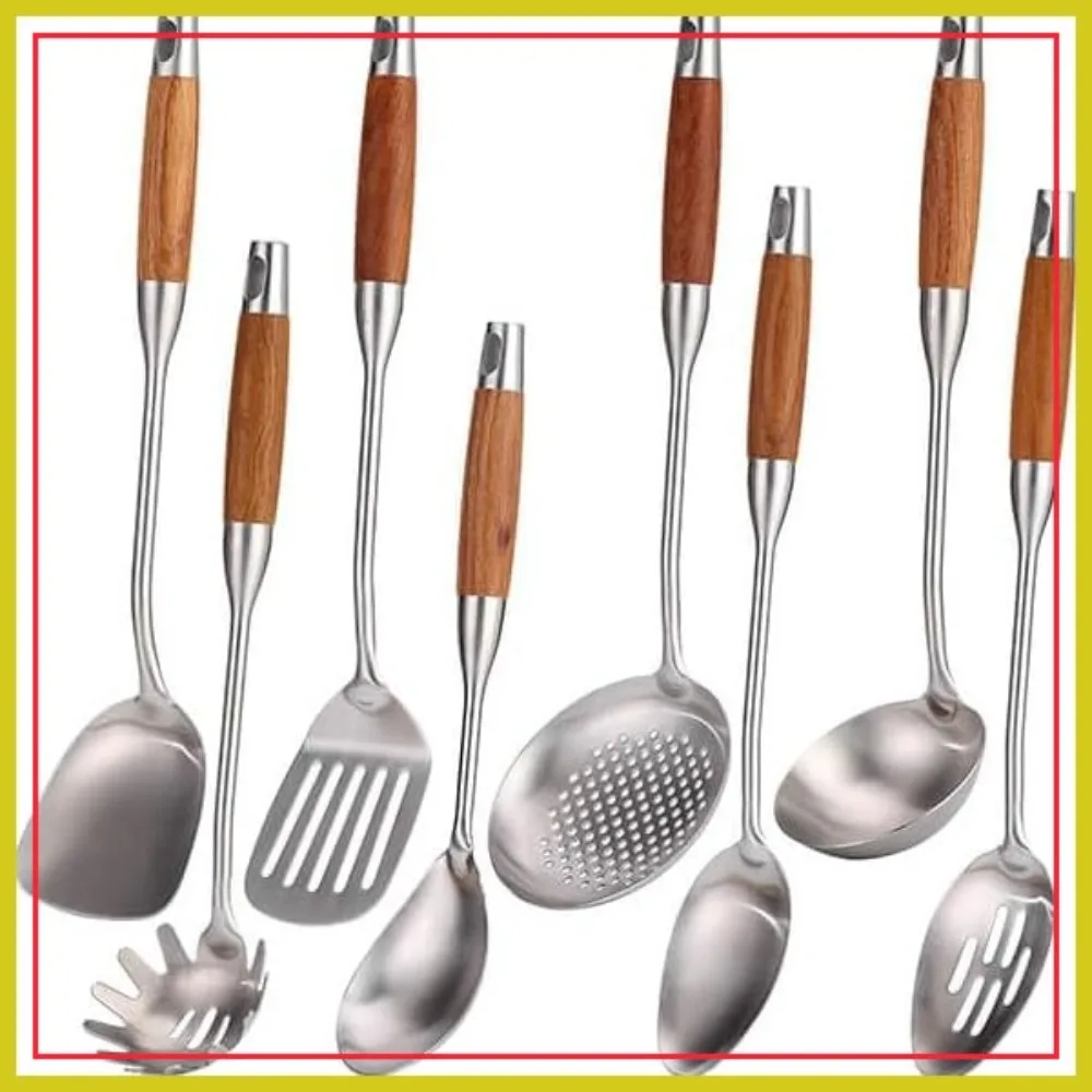 8-Piece 18/10 Stainless Steel Kitchen Utensils Set with Wood Handle - 15” Cooking Spoons, Spatula, Ladle, Turner, Pasta Spoon
8-Piece 18/10 Stainless Steel Kitchen Utensils Set with Wood Handle - 15” Cooking Spoons, Spatula, Ladle, Turner, Pasta Spoon