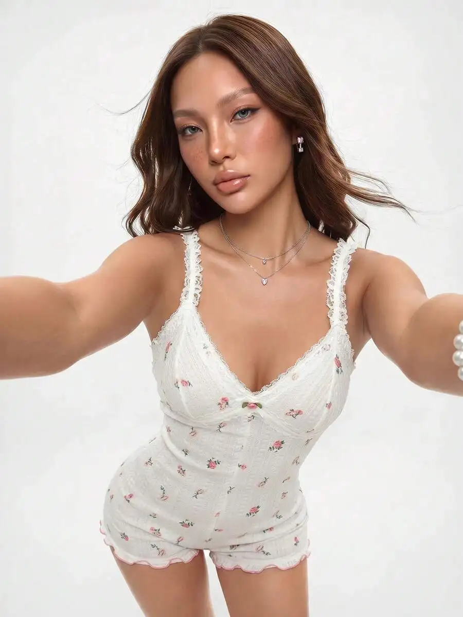 White Floral Lace Strap Sleepwear Jumpsuit Women Summer Lingerie Romper
White Floral Lace Strap Sleepwear Jumpsuit Women Summer Lingerie Romper