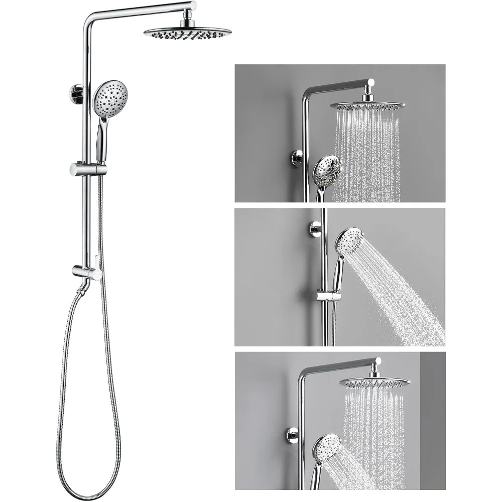 Двойная душевая система высокого давления с 9-дюймовой душевой насадкой с дождевой насадкой, ручным распылителем и регулируемым держателем высоты
Двойная душевая система высокого давления с 9-дюймовой душевой насадкой с дождевой насадкой, ручным распылителем и регулируемым держателем высоты