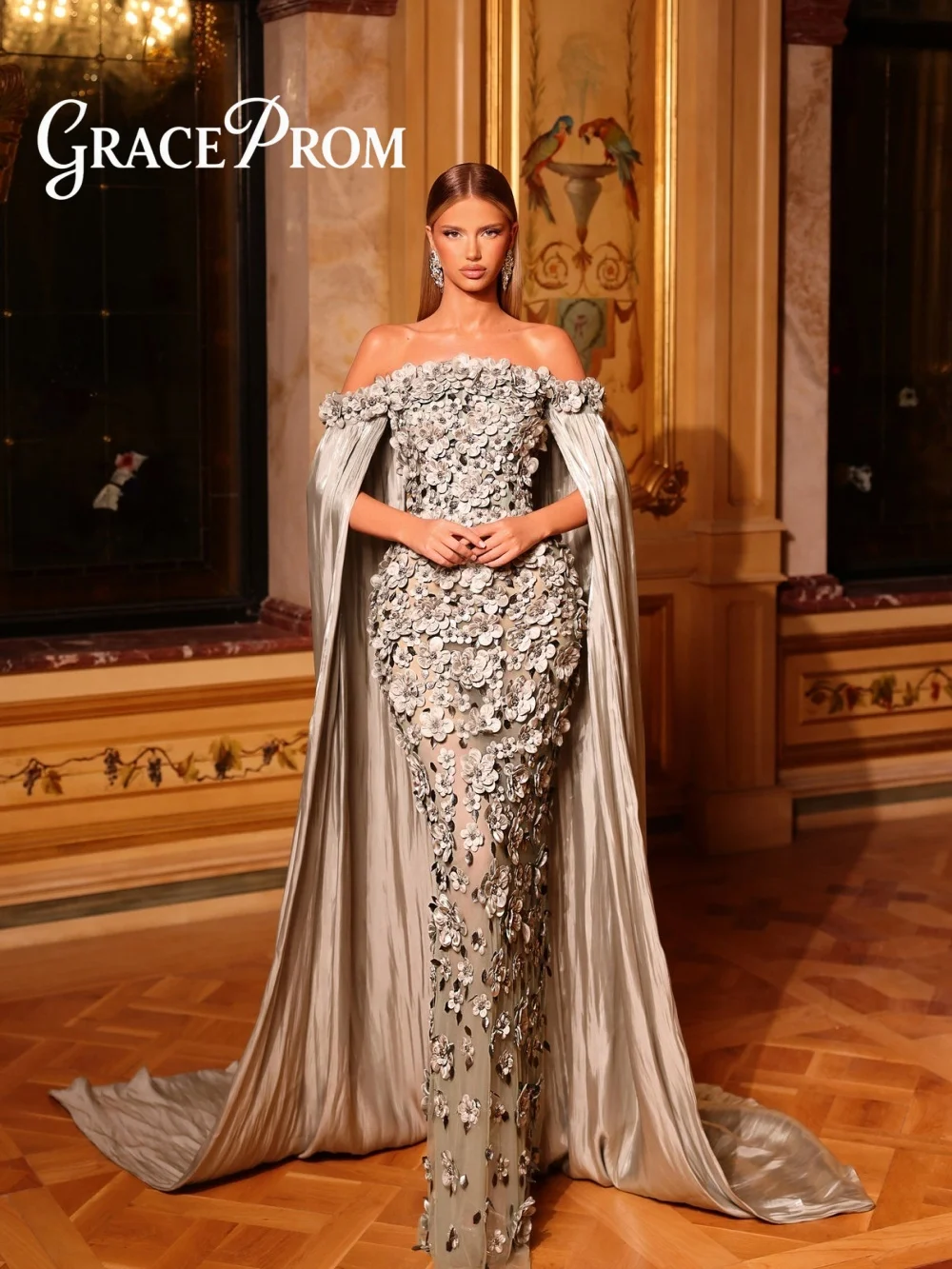 Exquisite 3D Floral Evening Dress 2026 Romantic Long Sleeve Carpet Gown Fashion Cape Floor Length Party Gown فساتين سهر
Exquisite 3D Floral Evening Dress 2026 Romantic Long Sleeve Carpet Gown Fashion Cape Floor Length Party Gown فساتين سهر