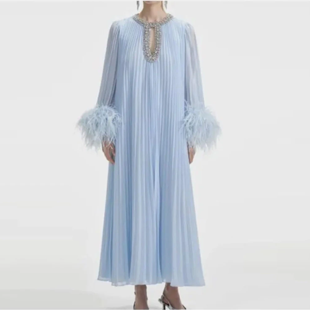 Modern Women's Evening Gown A Line Ankel Length Formal Birthday Party Dress O Neck Beading Saudi Dress Long Sleeves Prom Dress
Modern Women's Evening Gown A Line Ankel Length Formal Birthday Party Dress O Neck Beading Saudi Dress Long Sleeves Prom Dress