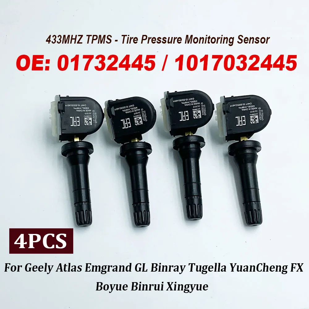 High Quality 4PCS 01732445 1017032445 Tire Pressure Sensor 433MHz TPMS For Geely Atlas Tugella L Binray GreatWall P8 VV5 VV6 VV7
High Quality 4PCS 01732445 1017032445 Tire Pressure Sensor 433MHz TPMS For Geely Atlas Tugella L Binray GreatWall P8 VV5 VV6 VV7