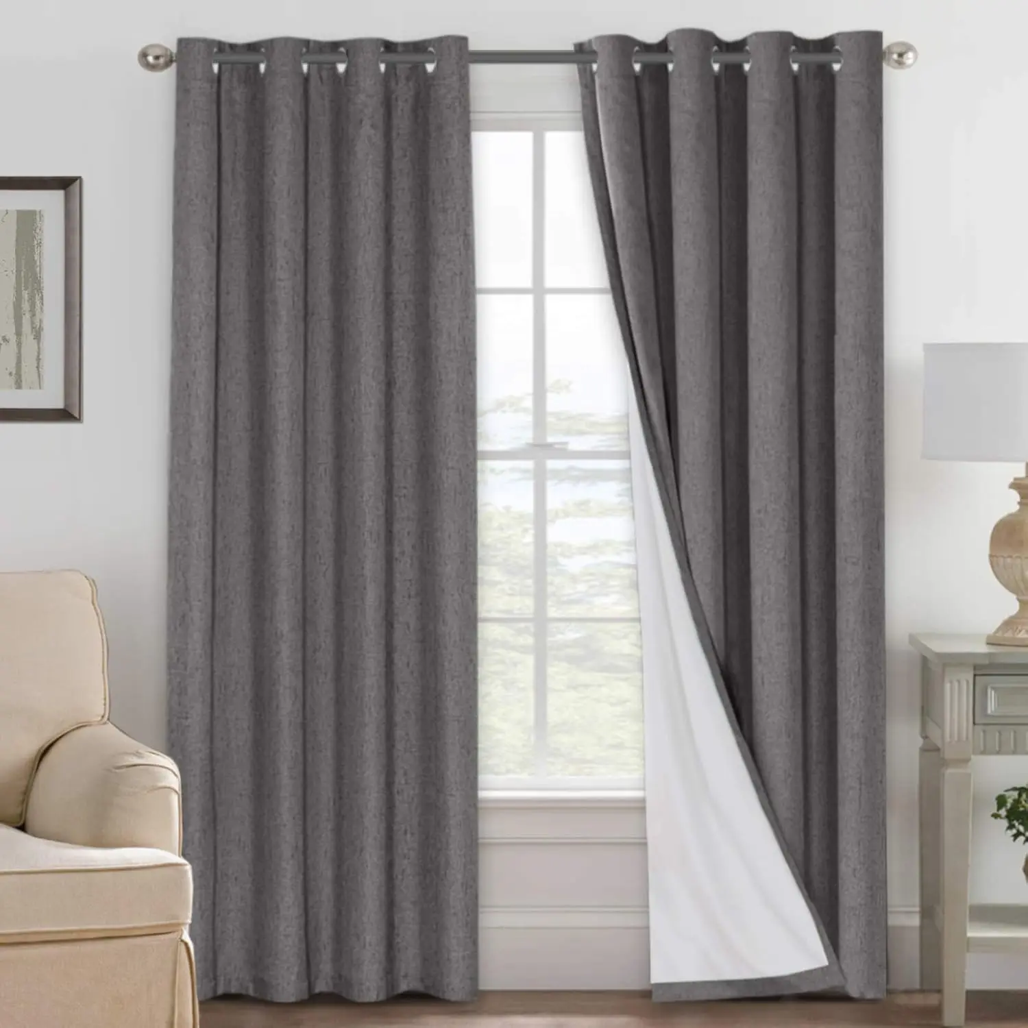 Linen Blackout Curtains 108 Inches Long 100% Blackout Thermal Insulated Textured Curtains with White Liner, 2 Panels, Grey
Linen Blackout Curtains 108 Inches Long 100% Blackout Thermal Insulated Textured Curtains with White Liner, 2 Panels, Grey