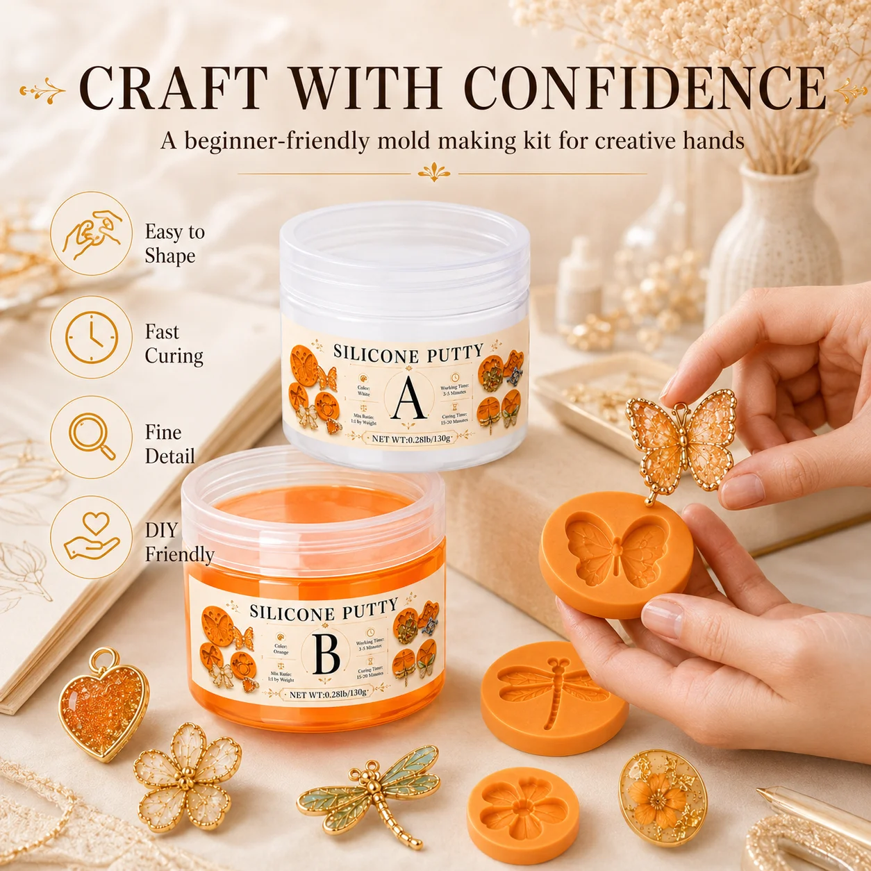 Silicone Putty Kit for for DIY Resin Casting Resin and Epoxy, Wax, Crafts and DIY Project Make Beads and Jewelry Making Supplies
Silicone Putty Kit for for DIY Resin Casting Resin and Epoxy, Wax, Crafts and DIY Project Make Beads and Jewelry Making Supplies
