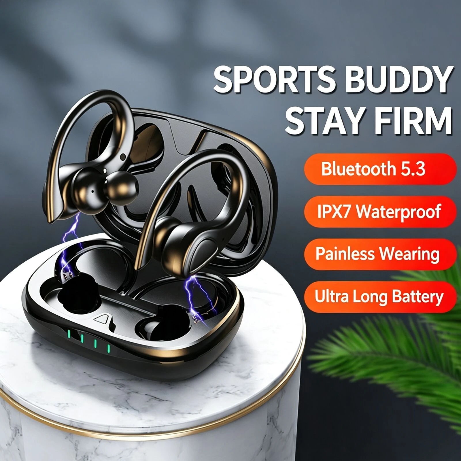 Sports Ear Hook Wireless Bluetooth Earbuds IPX7 Sweatproof Secure Fit Touch Control Ultra Long Battery Life Low Latency Stereo
Sports Ear Hook Wireless Bluetooth Earbuds IPX7 Sweatproof Secure Fit Touch Control Ultra Long Battery Life Low Latency Stereo