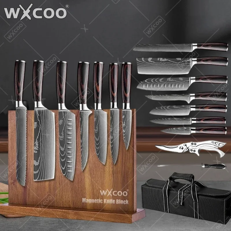 WXCOO Damascus Steel Kitchen Knives with Magnetic Knife Block Fish Boning Knife VG10 Steel Meat Cleaver Utility Cutter
WXCOO Damascus Steel Kitchen Knives with Magnetic Knife Block Fish Boning Knife VG10 Steel Meat Cleaver Utility Cutter