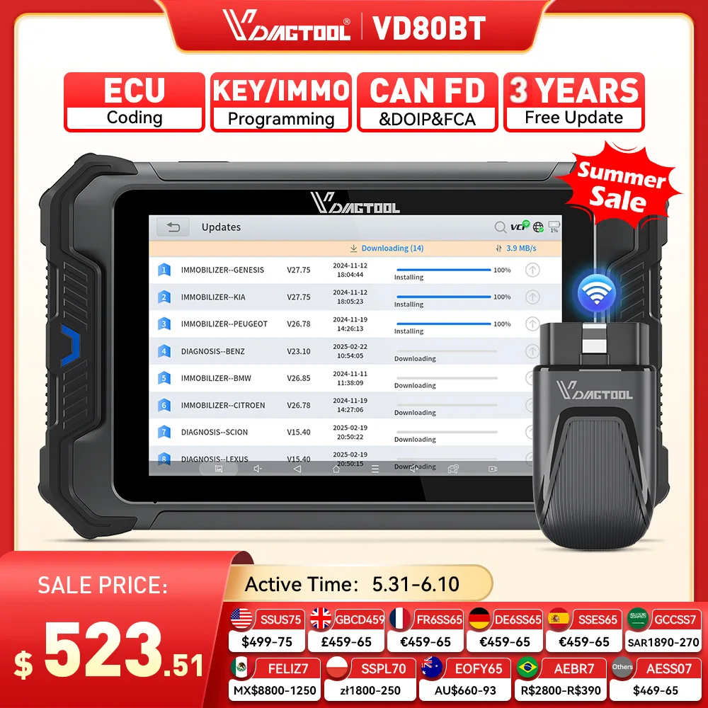 VDIAGTOOL VD80BT Car Automotive Scanner Topology Map Key Programing 41+Resets All System Active Test FCA ECU 3 Years Free Update
VDIAGTOOL VD80BT Car Automotive Scanner Topology Map Key Programing 41+Resets All System Active Test FCA ECU 3 Years Free Update