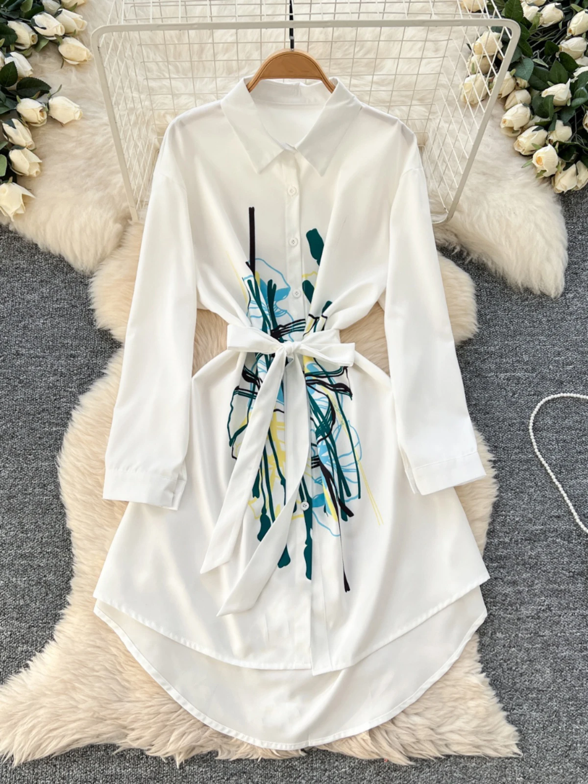 Fashion Printed Shirt Dress Women Spring Summer Irregular Long Sleeves Casual Mid-length Dresses with Belt Elegant Ropa De Mujer
Fashion Printed Shirt Dress Women Spring Summer Irregular Long Sleeves Casual Mid-length Dresses with Belt Elegant Ropa De Mujer