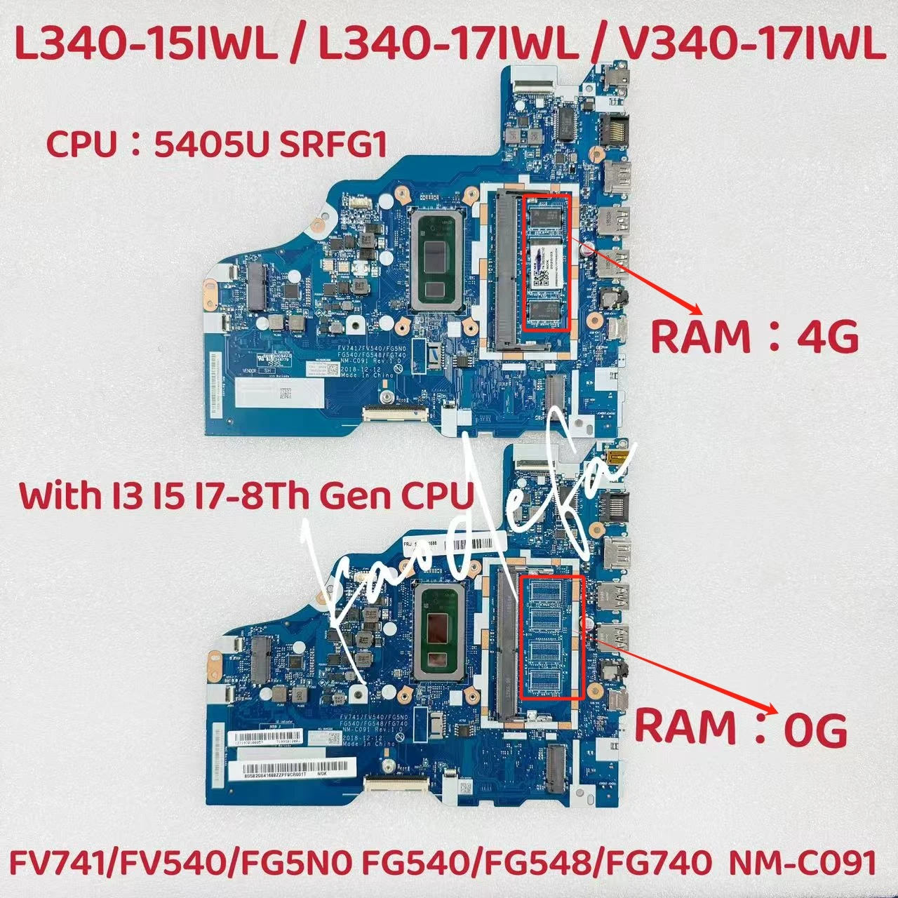 NM-C091 для ноутбука Ideapad L340-15IWL/17IWL, материнская плата с процессором 5405 I3 I5-8TH, оперативная память: 4G/0G FRU: 5B20S42162 5B20S42159 5B20S42160
NM-C091 для ноутбука Ideapad L340-15IWL/17IWL, материнская плата с процессором 5405 I3 I5-8TH, оперативная память: 4G/0G FRU: 5B20S42162 5B20S42159 5B20S42160