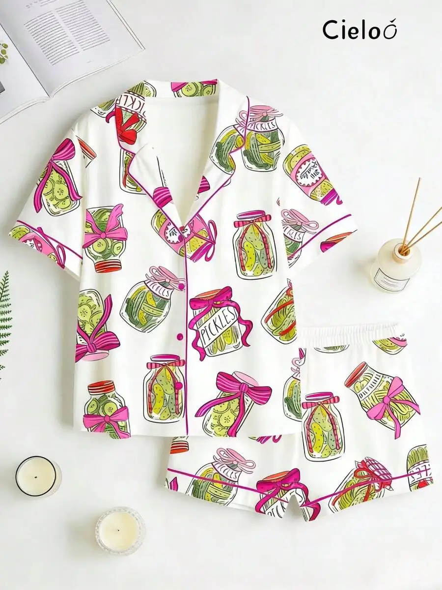 Pickled Cucumber Print Two-Piece Pajama Set For Women Soft Breathable Short Sleeve Top And Shorts
Pickled Cucumber Print Two-Piece Pajama Set For Women Soft Breathable Short Sleeve Top And Shorts