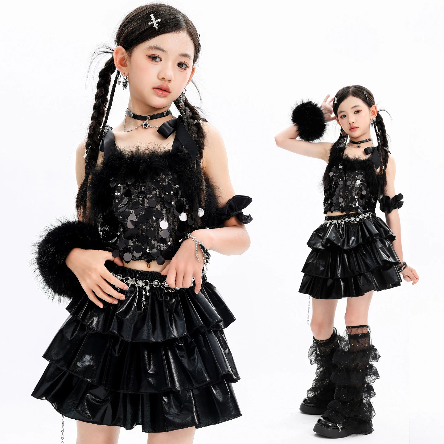 Black Sequins Top Leather Skirt Children Group K-pop Outfit Girls Jazz Dance Performance Suits Hip Hop Dance Costume XS11316
Black Sequins Top Leather Skirt Children Group K-pop Outfit Girls Jazz Dance Performance Suits Hip Hop Dance Costume XS11316