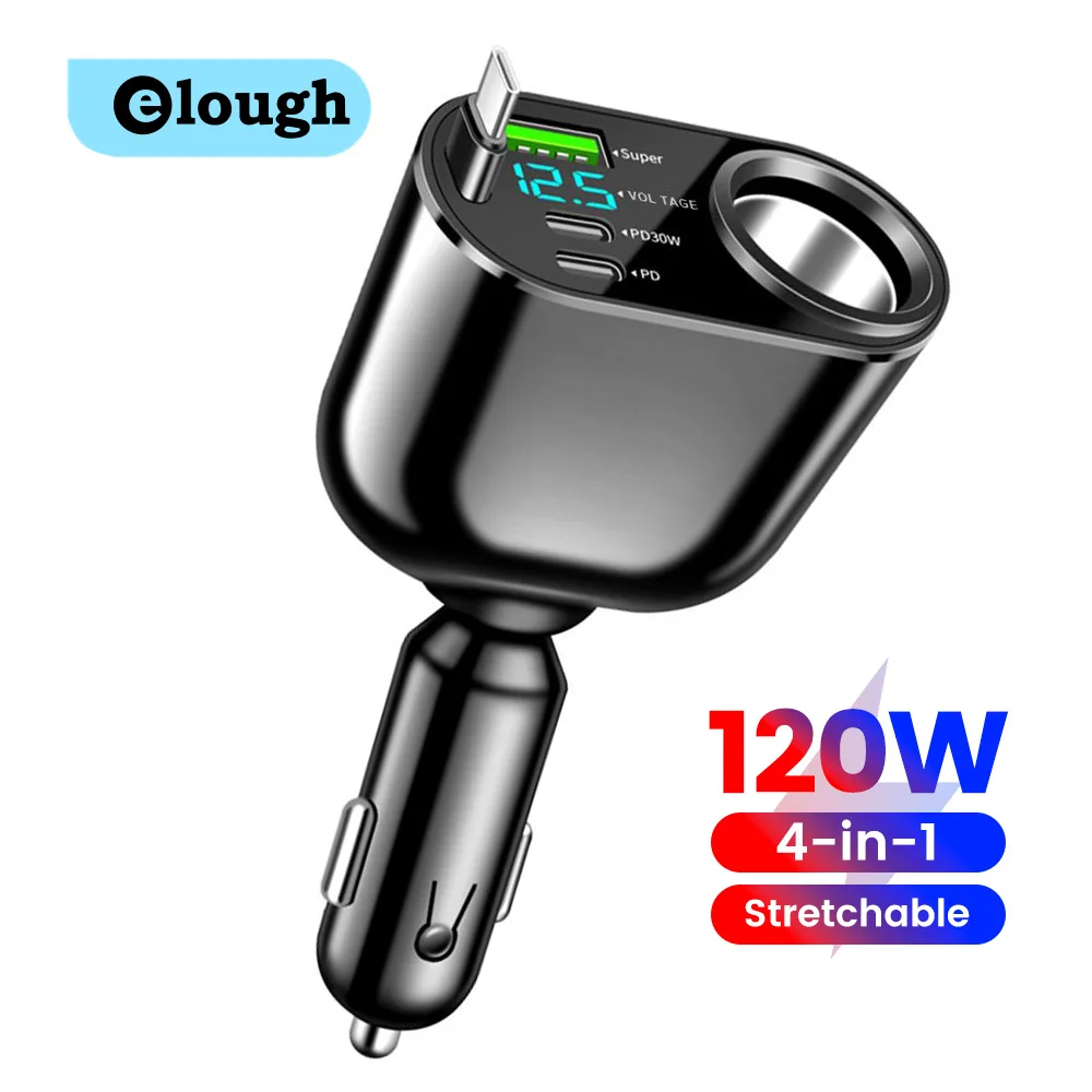 elough Retractable 120W Car Charger Fast Charging 4-in-1 QC3.0 Car Phone Charger Adapter for iphone Samsung Huawei Xiaomi
elough Retractable 120W Car Charger Fast Charging 4-in-1 QC3.0 Car Phone Charger Adapter for iphone Samsung Huawei Xiaomi