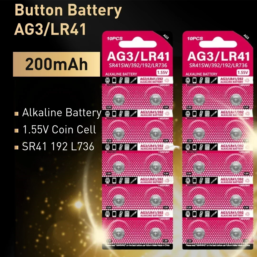 50-200Pcs High Capacity LR41 Alkaline Batteries AG3 L736 392 384 192 Premium 1.5V Button Coin Cell Batteries for Medical devices
50-200Pcs High Capacity LR41 Alkaline Batteries AG3 L736 392 384 192 Premium 1.5V Button Coin Cell Batteries for Medical devices