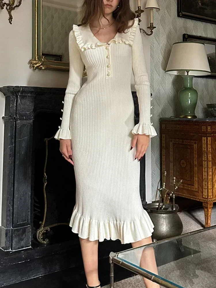 2025 High Waist Ruffled Maxi Dresses For Women Autumn Winter Knitted Slim Long Dress Women's Vintage Dress Woman Retro Elegant
2025 High Waist Ruffled Maxi Dresses For Women Autumn Winter Knitted Slim Long Dress Women's Vintage Dress Woman Retro Elegant