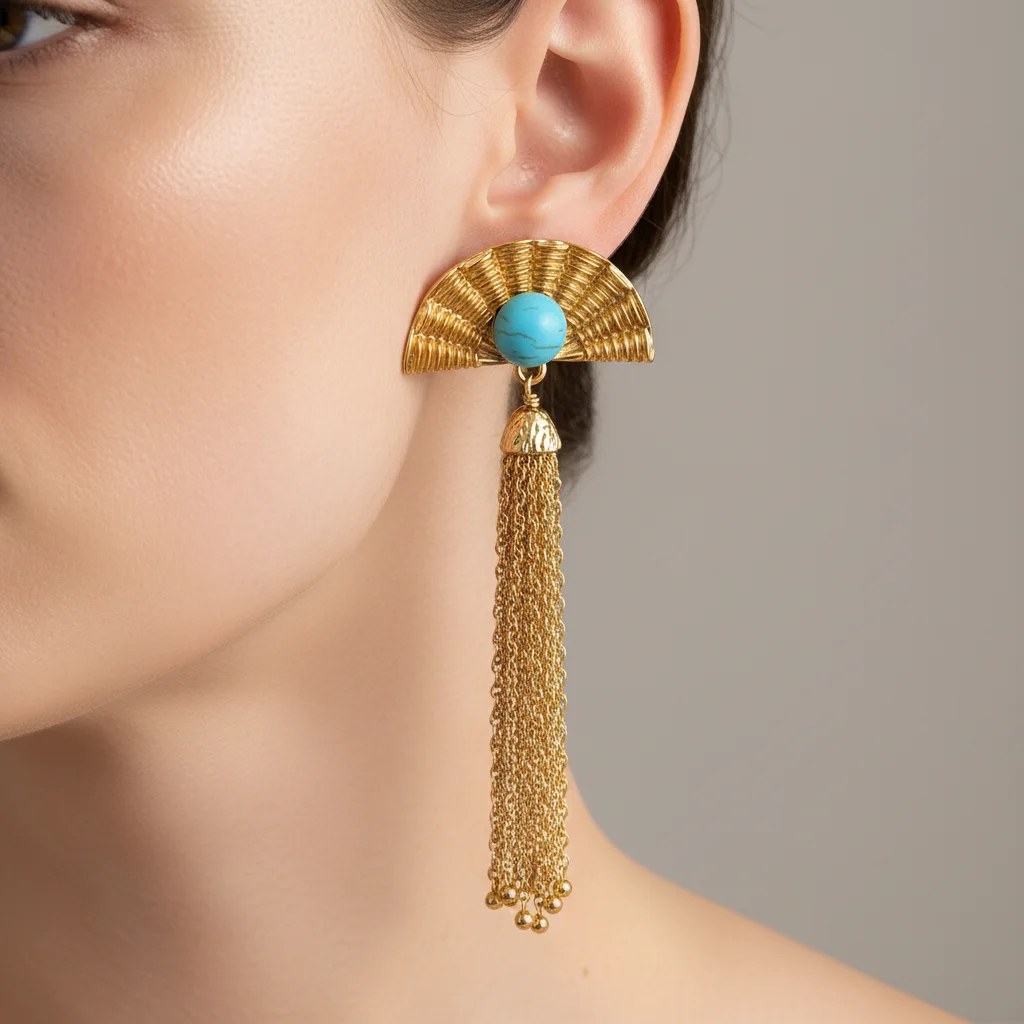 Boho Chic 18K Gold Plated Fan Tassel Earrings for Women - Elegant Long Dangle with Natural Stone Bead Best Gift for Her
Boho Chic 18K Gold Plated Fan Tassel Earrings for Women - Elegant Long Dangle with Natural Stone Bead Best Gift for Her