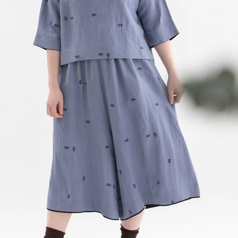 Comfortable Loose Wide Leg Pants Skirt Women's Cotton Linen Embroidered Floral Print Elastic Waist Summer New Arrival
Comfortable Loose Wide Leg Pants Skirt Women's Cotton Linen Embroidered Floral Print Elastic Waist Summer New Arrival